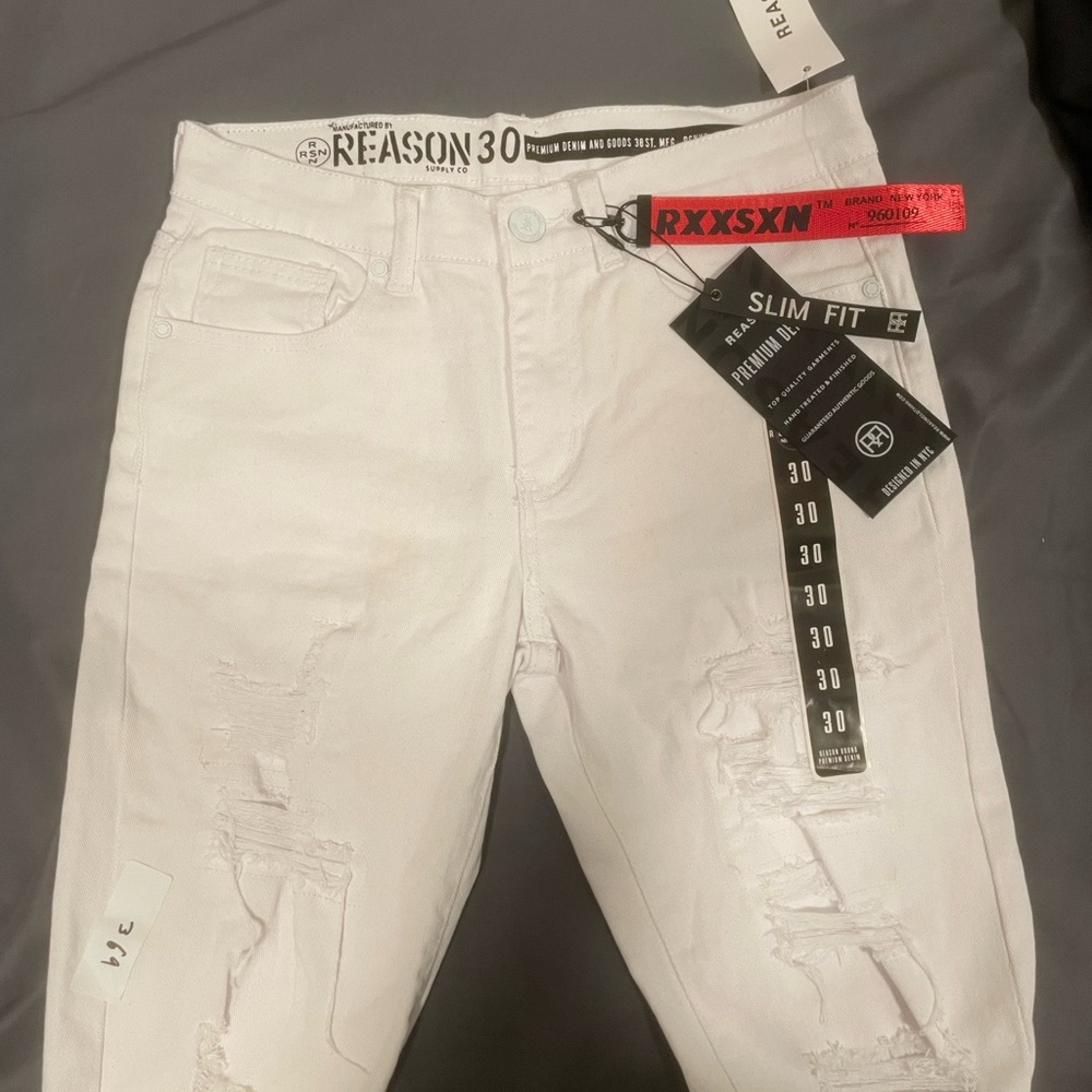 White Slim Fit Distressed Jeans